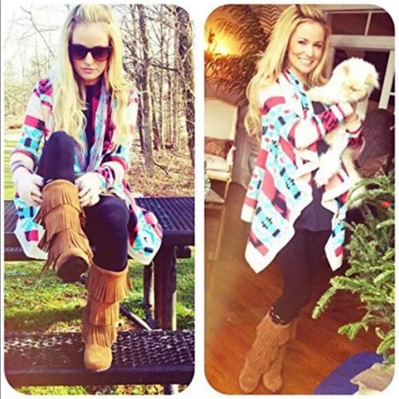 Moon Collection The Bonfire Knit Aztec Multicolor Asymmetrical Open Cardigan S - Picture 11 of 11